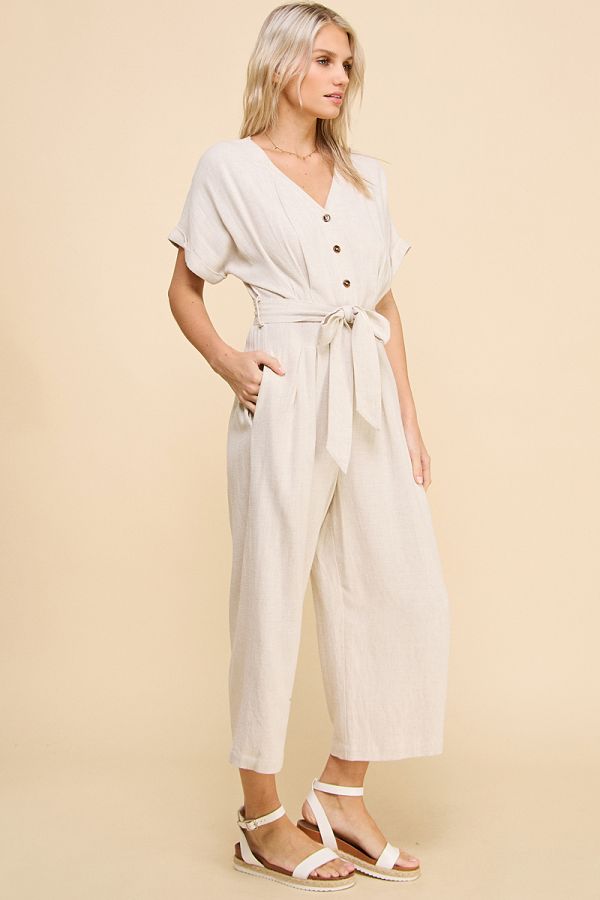 Allie Rose, Short Sleeve Button Front Jumpsuit