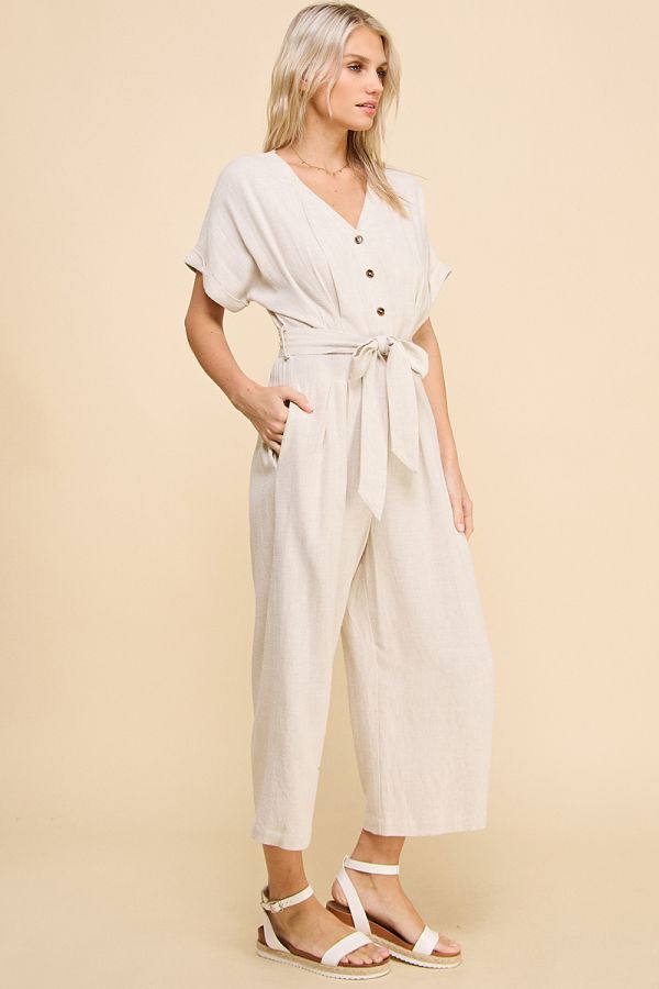 Allie Rose, Dolman Short Sleeve Button Front Jumpsuit