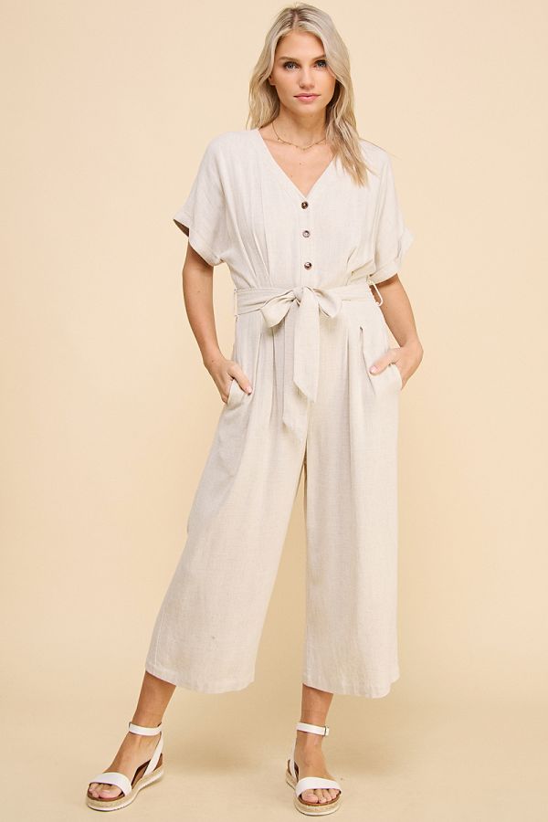 Allie Rose, Short Sleeve Button Front Jumpsuit