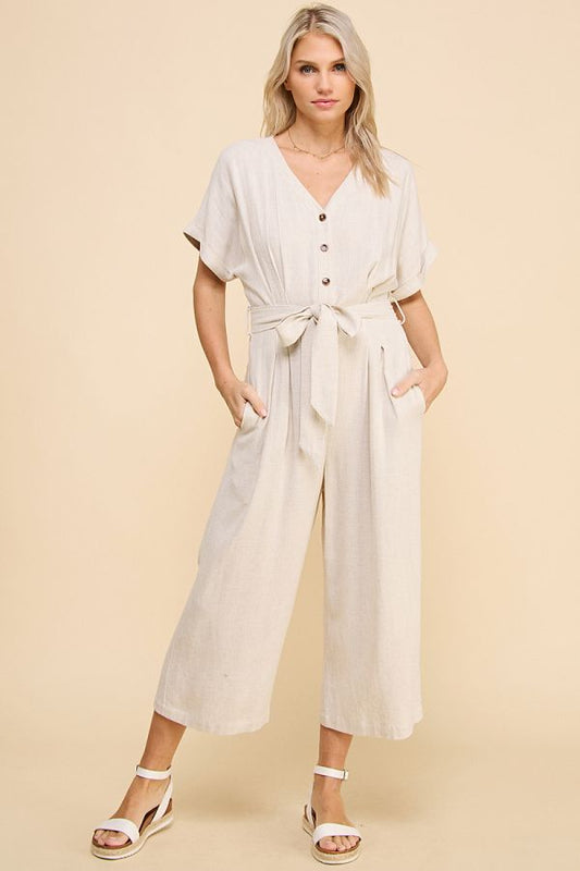 Allie Rose, Dolman Short Sleeve Button Front Jumpsuit