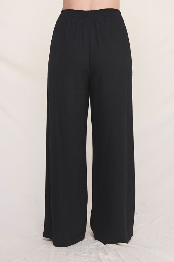 Allie Rose, Linen Smocked Waist Wide Leg Pants with Front Pockets