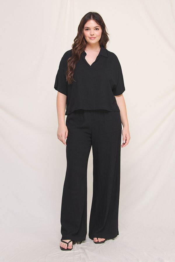 Allie Rose, Linen Smocked Waist Wide Leg Pants with Front Pockets