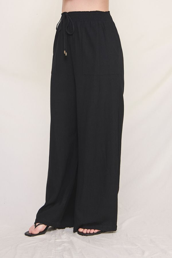 Allie Rose, Linen Smocked Waist Wide Leg Pants with Front Pockets