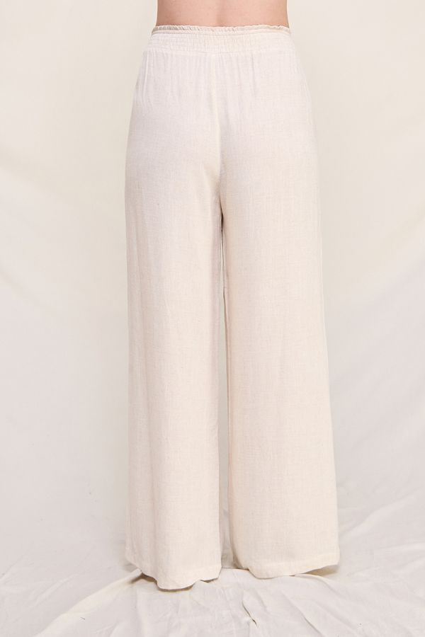 Allie Rose, Linen Smocked Waist Wide Leg Pants with Front Pockets