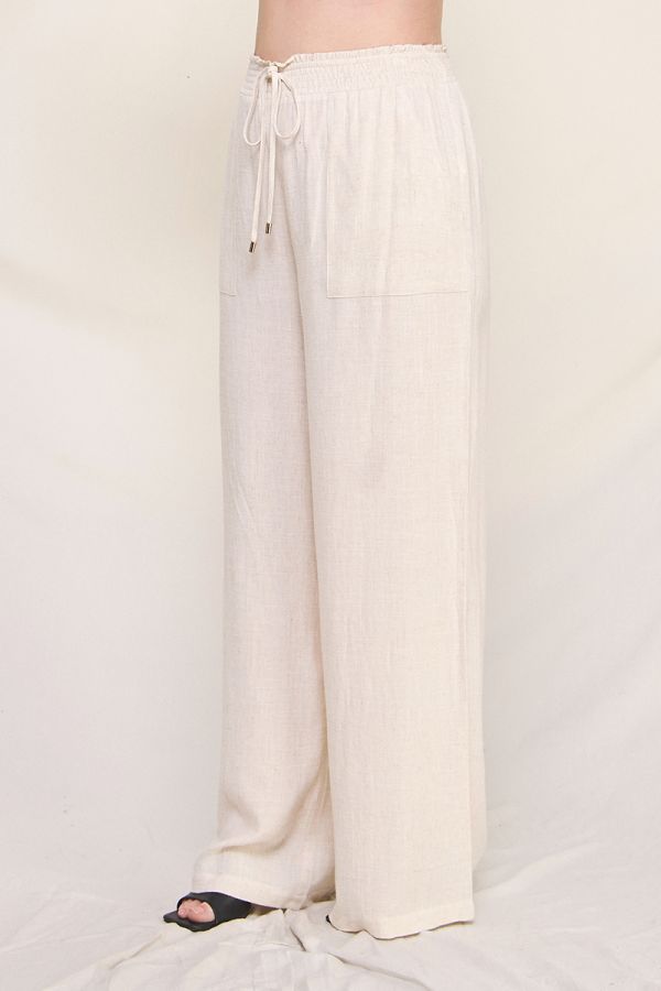 Allie Rose, Linen Smocked Waist Wide Leg Pants with Front Pockets