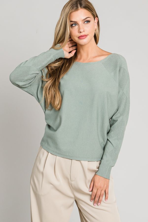 Allie Rose, Soft Textured Sleeve Dolman Pullover Sweater