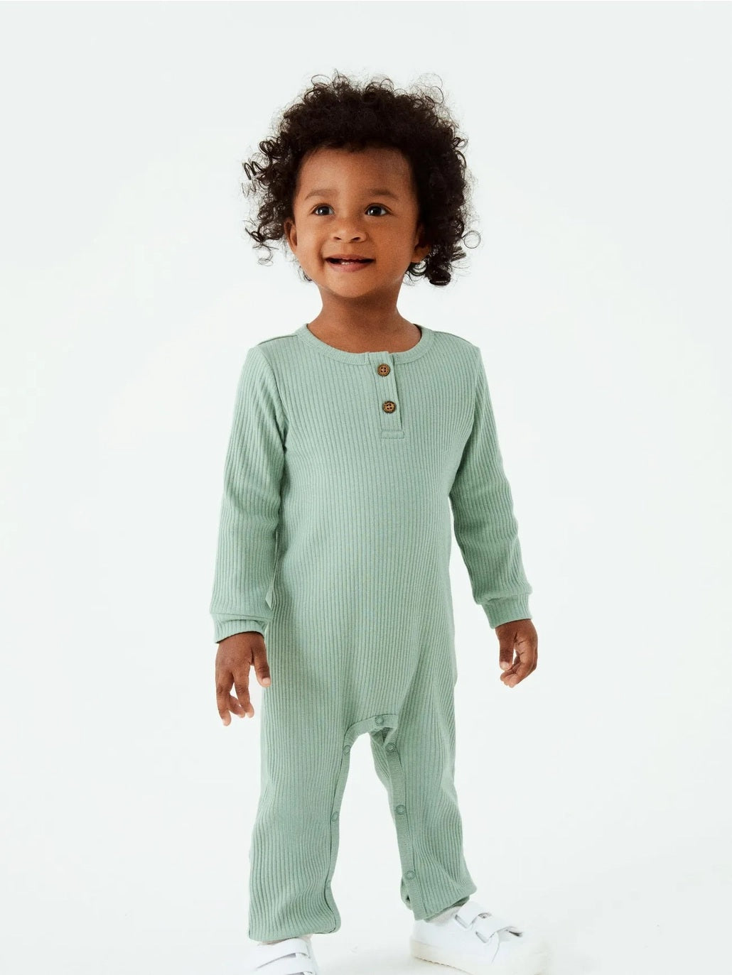 Cotton Ribbed Button Up Romper For Baby Toddler