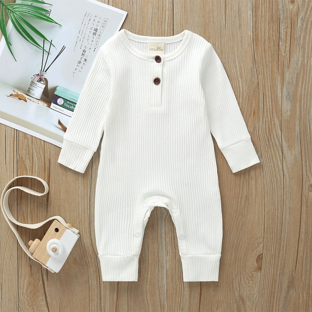 Cotton Ribbed Button Up Romper For Baby Toddler