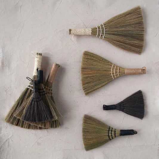 Mini Seagrass Brooms with Yarn Wrapped Handles