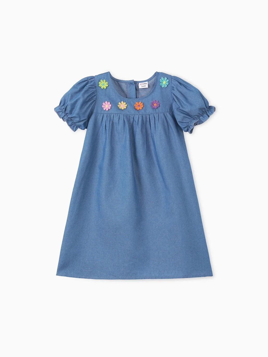 Embroidered Floral Puff Sleeve Dress For Toddler