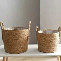 Handwoven Seagrass Basket with Handles and Plastic Lining