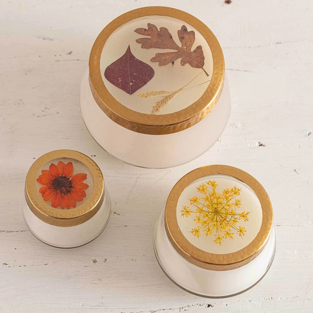 Rosy Rings, Harvest Pumpkin Pressed Floral Candle - Boutique Dandelion