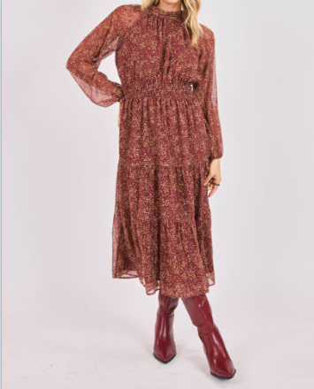 Candlelight Mockneck Tiered Midi Dress