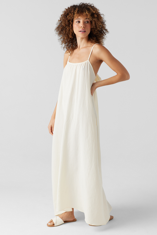 Sol Angeles, Joni Cotton Gauze Maxi Dress in Ecru - Boutique Dandelion