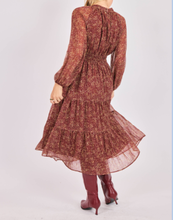 Candlelight Mockneck Tiered Midi Dress