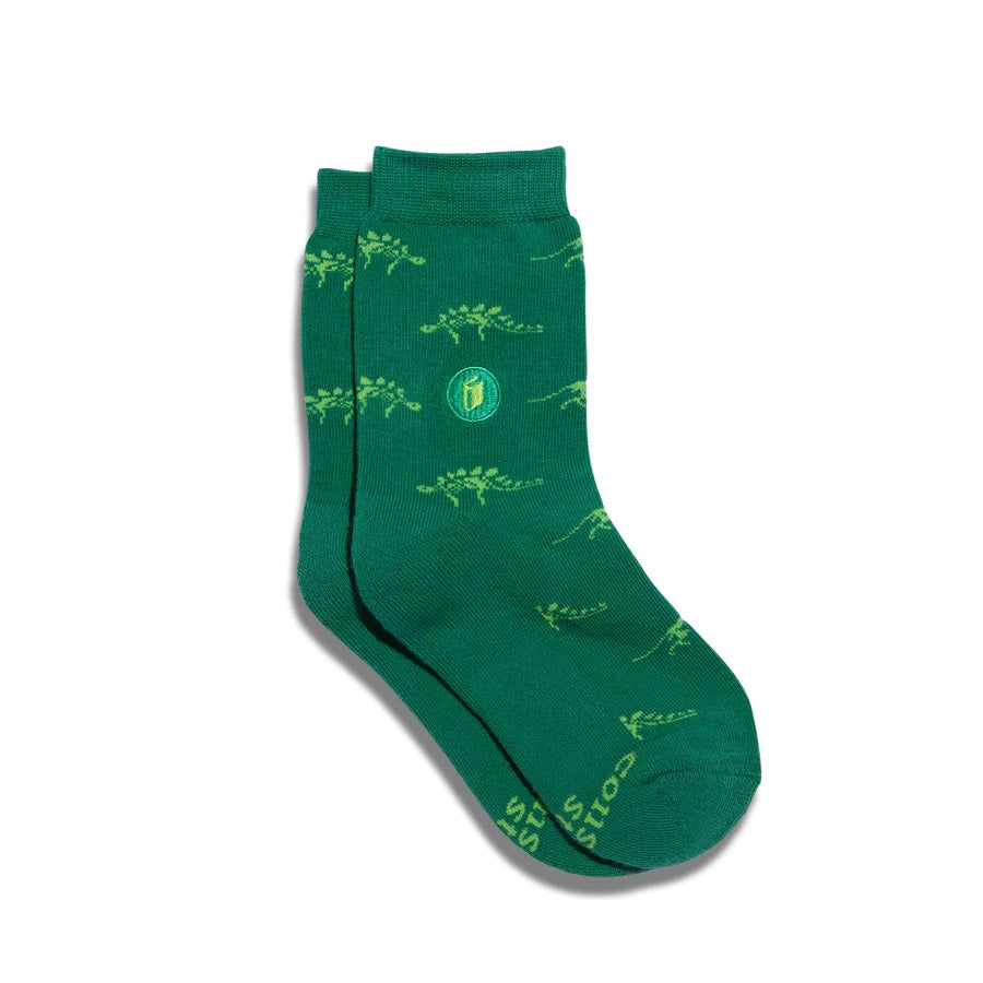 Conscious Step, Kids' Socks That Give Books in Green Dinosaur - Boutique Dandelion