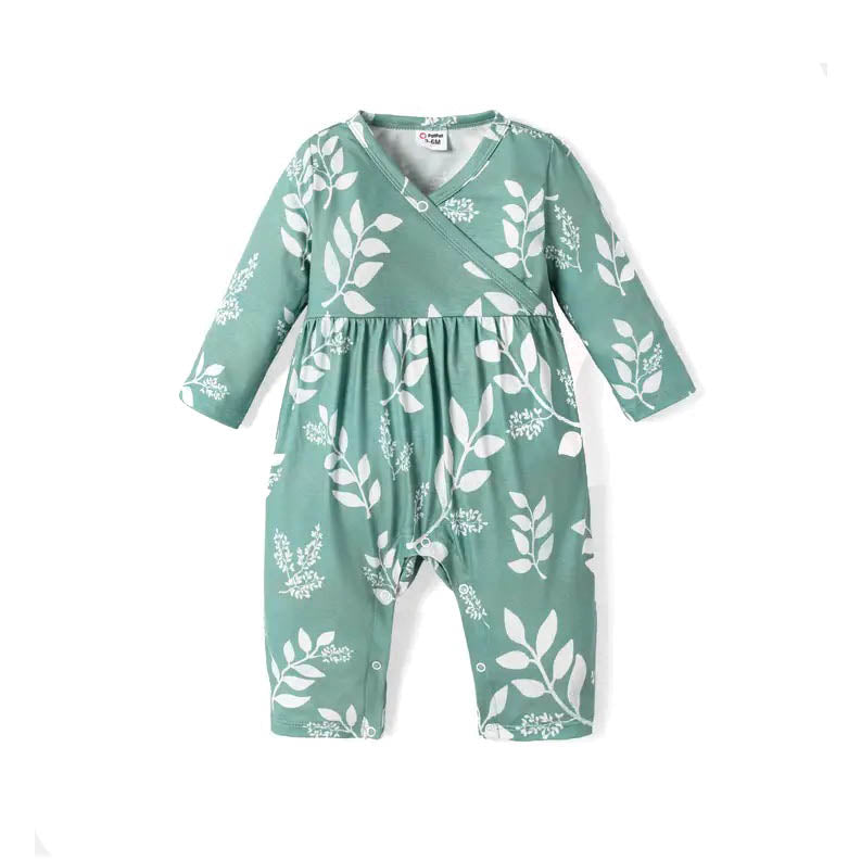 Patpat, Leafy Long Sleeve Jumpsuit for Newborn Baby Toddler Girls in Aqua Green - Boutique Dandelion