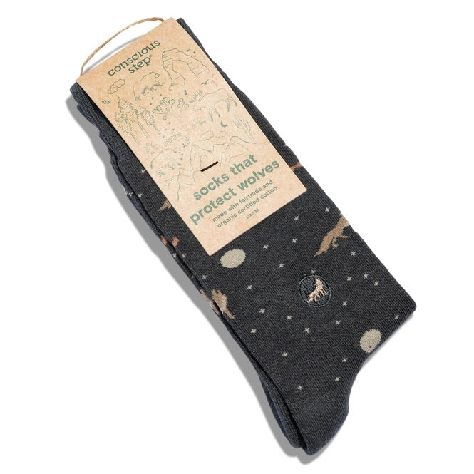 Conscious Step, Socks That Protect Wolves - Full Moon Friends Dark Grey - Boutique Dandelion