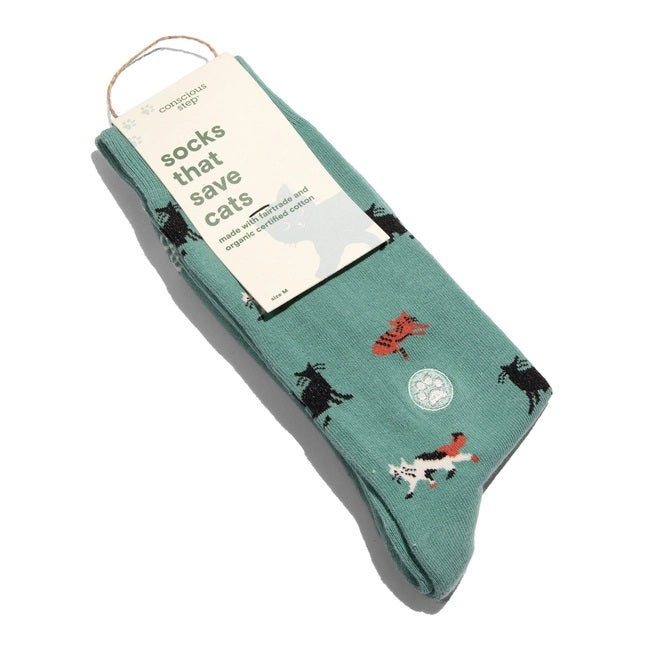 Conscious Step, Socks That Save Cats - Teal Cats - Boutique Dandelion