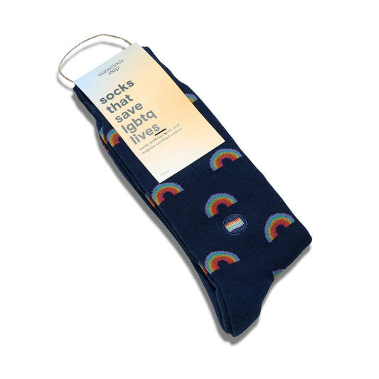 Conscious Step, Socks That Save LGBTQ Lives - Navy Rainbows