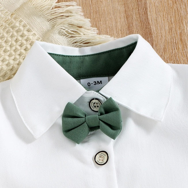 Bow Tie Shirt with Suspender Shorts Set