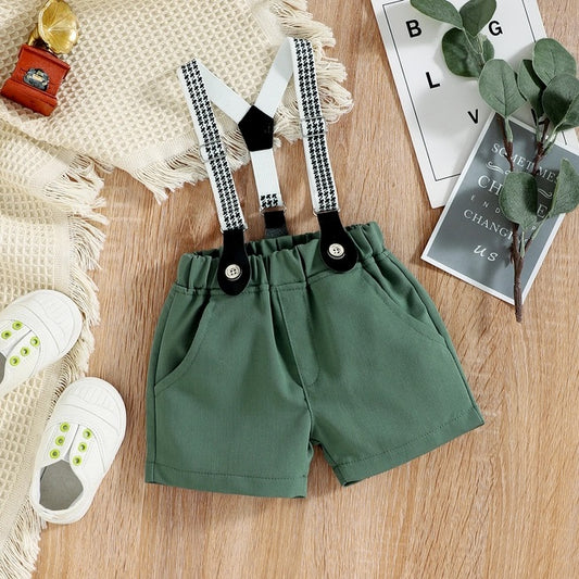 Bow Tie Shirt with Suspender Shorts Set