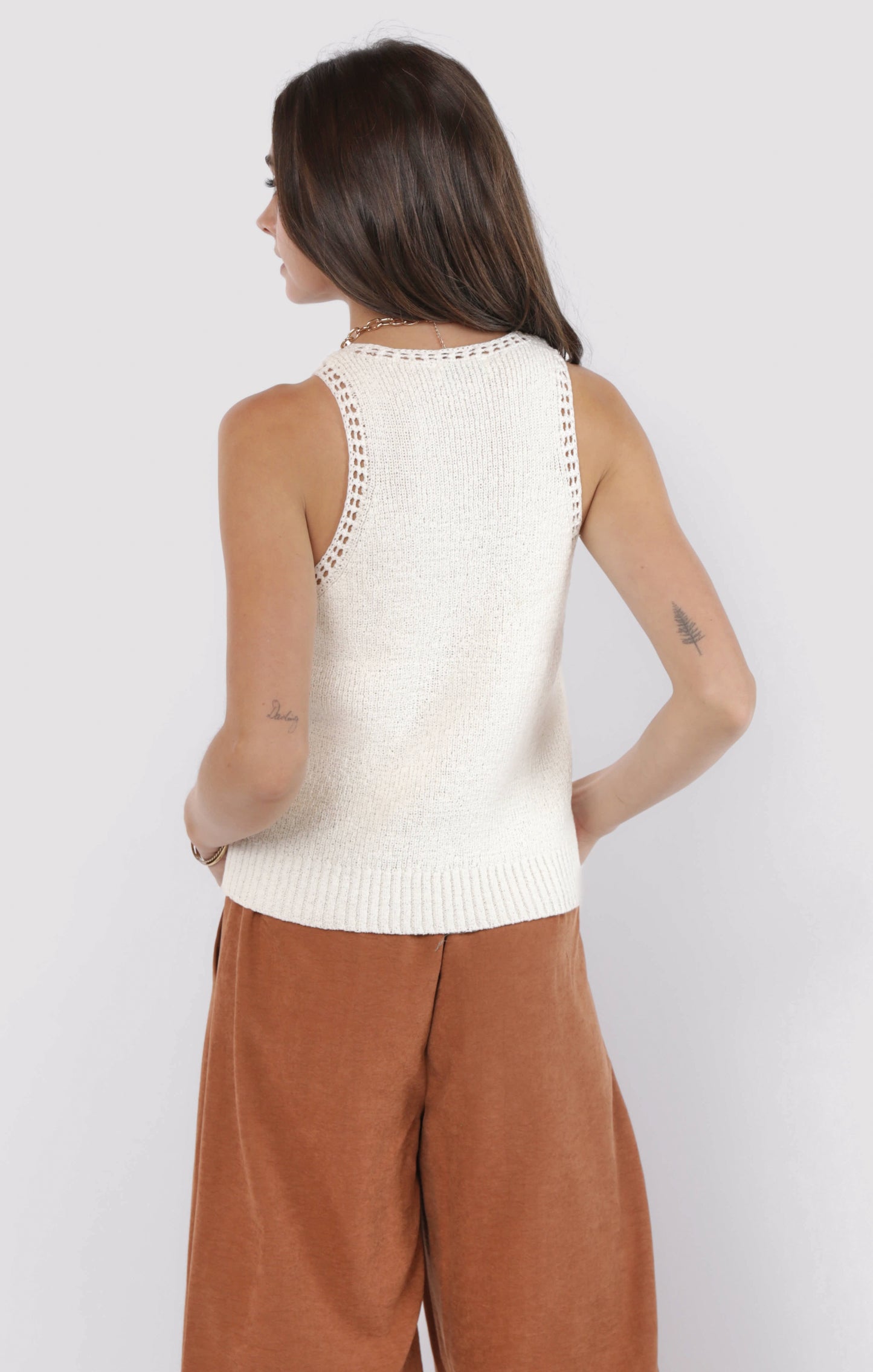 Angelica Sweater Tank With Open Work Trim