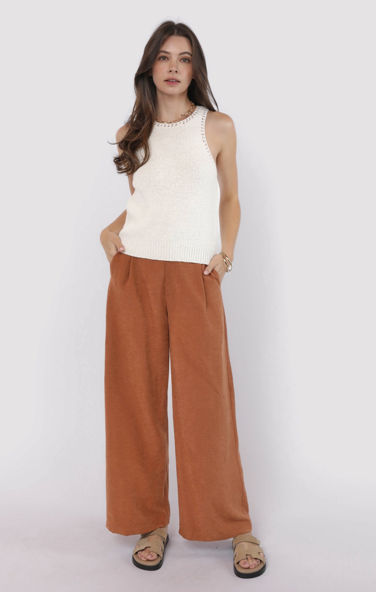 Angelica Sweater Tank With Open Work Trim