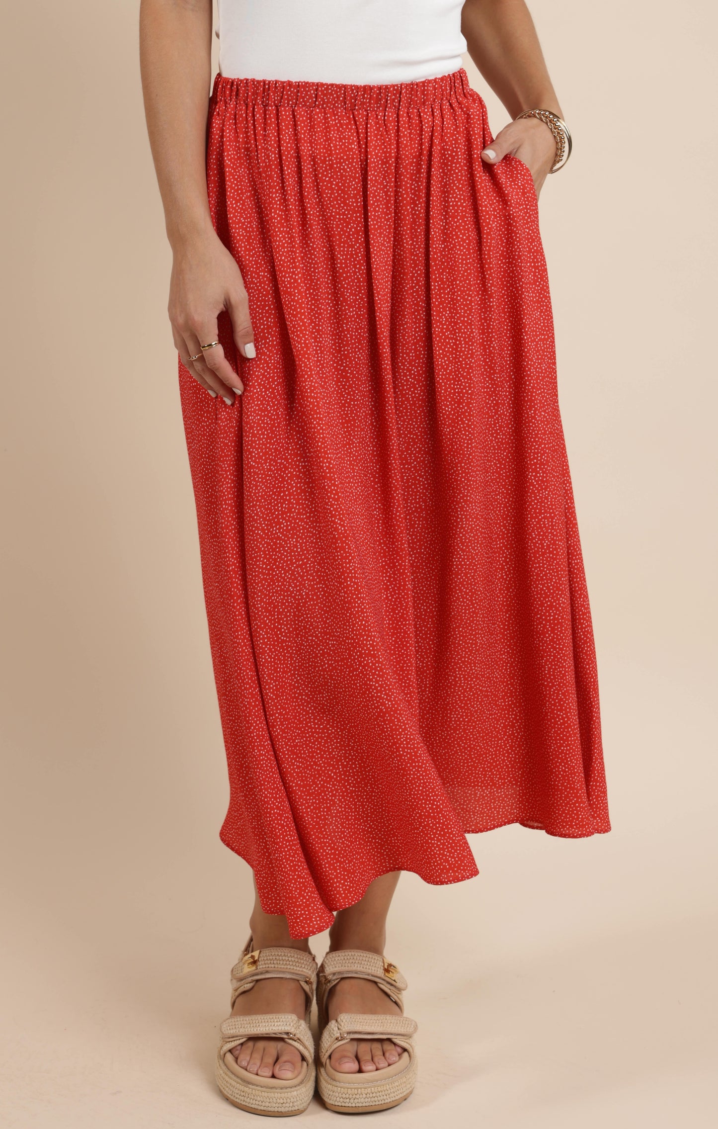 Sadie & Sage, Nina Elastic Waist Flowy Midi Skirt