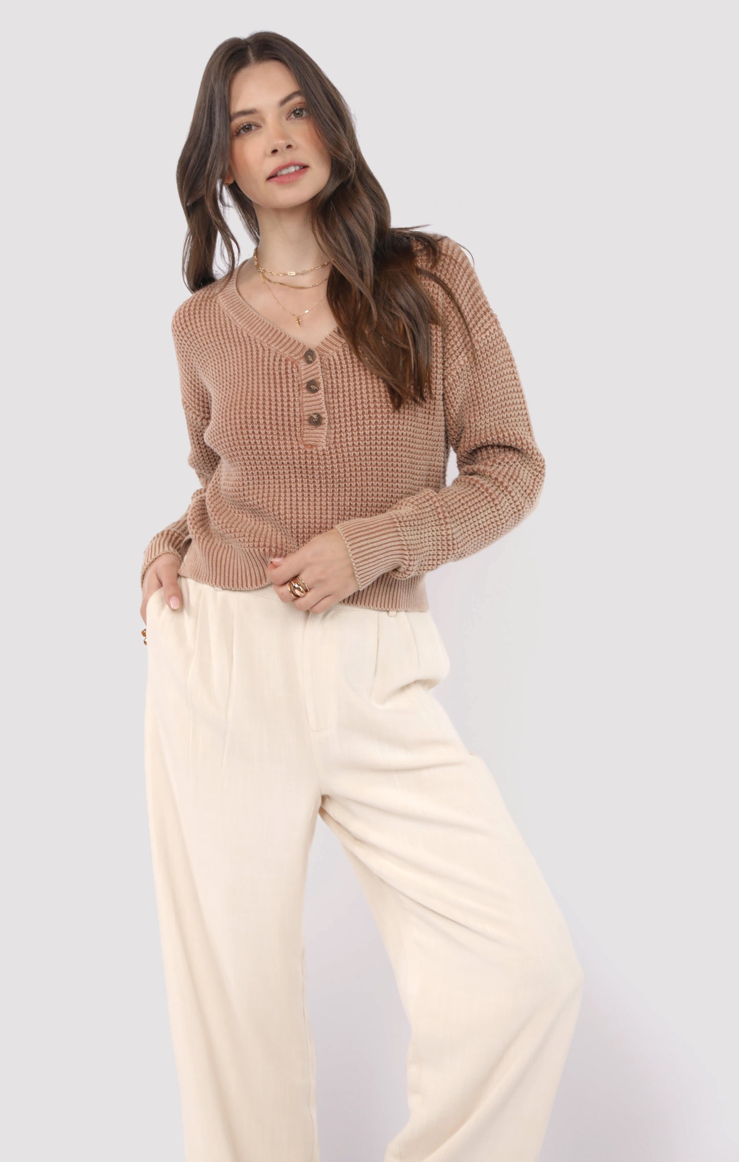 Brixton Button Detail Mineral Washed Sweater