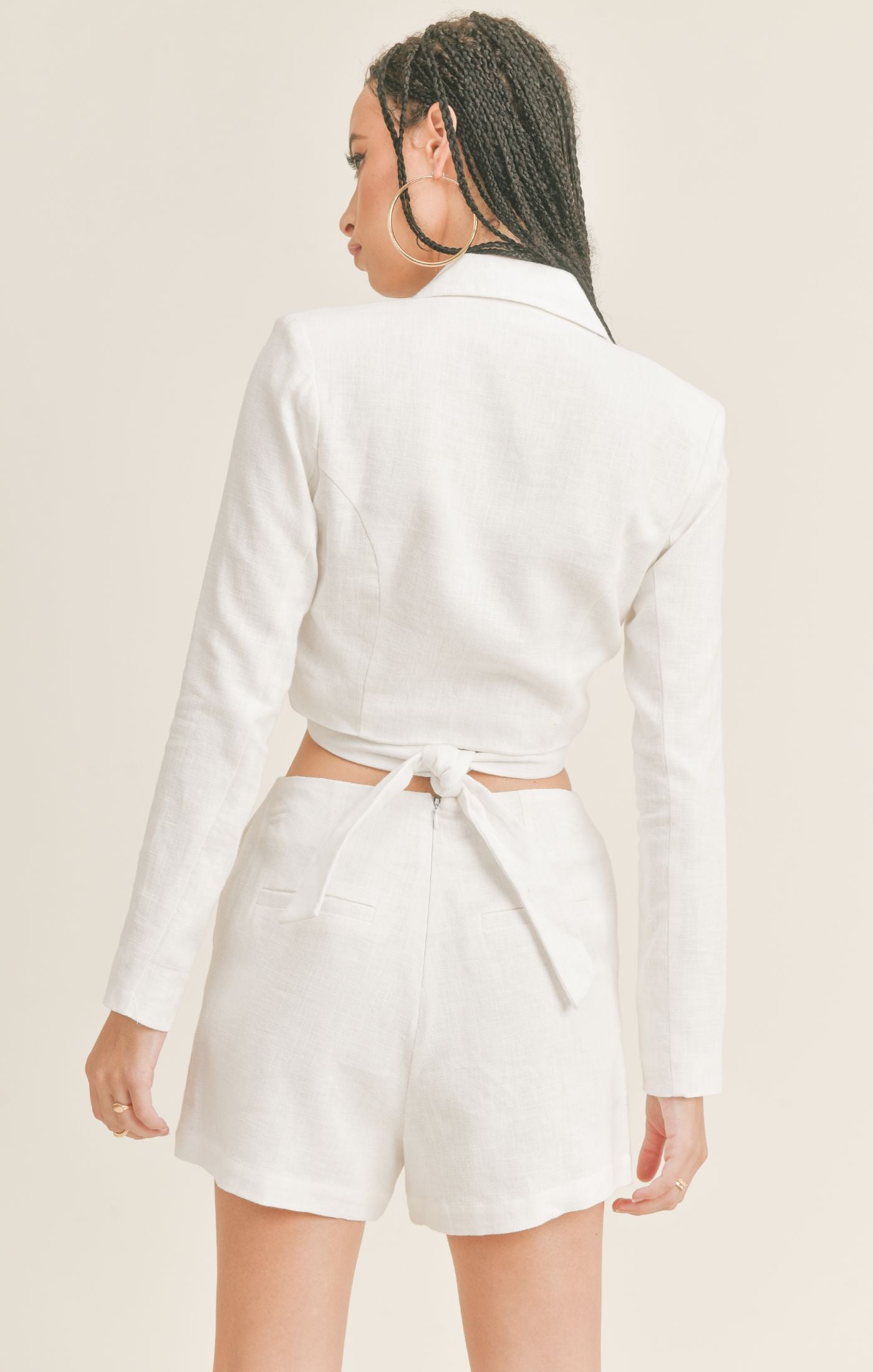 Sage the Label, Moonlight Tied Crop Blazer in White - Boutique Dandelion