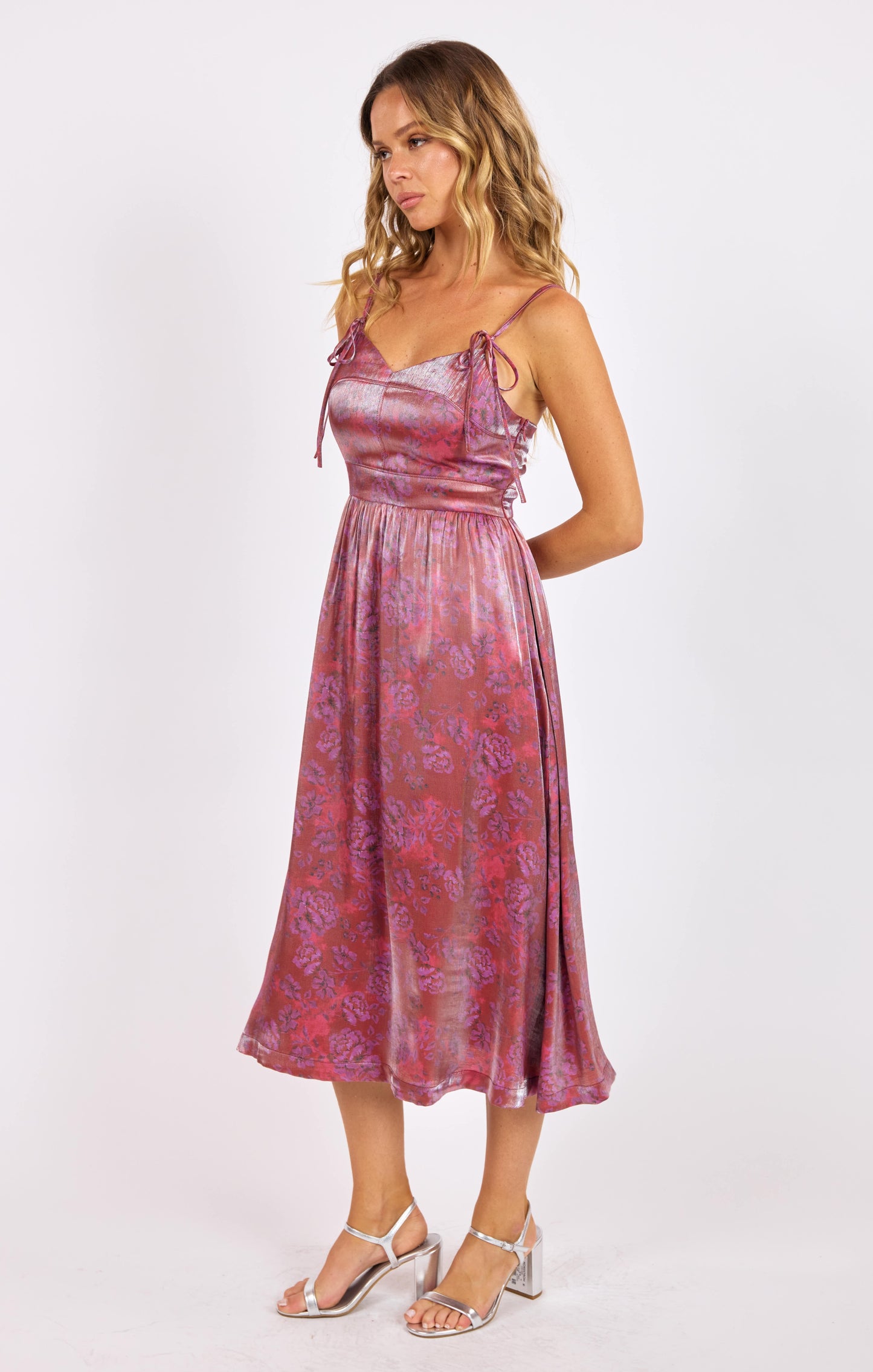 Floral Glow Fitted Bodice Midi Dress