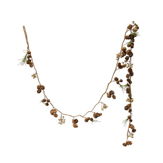 Natural Pinecone Garland with White Berries