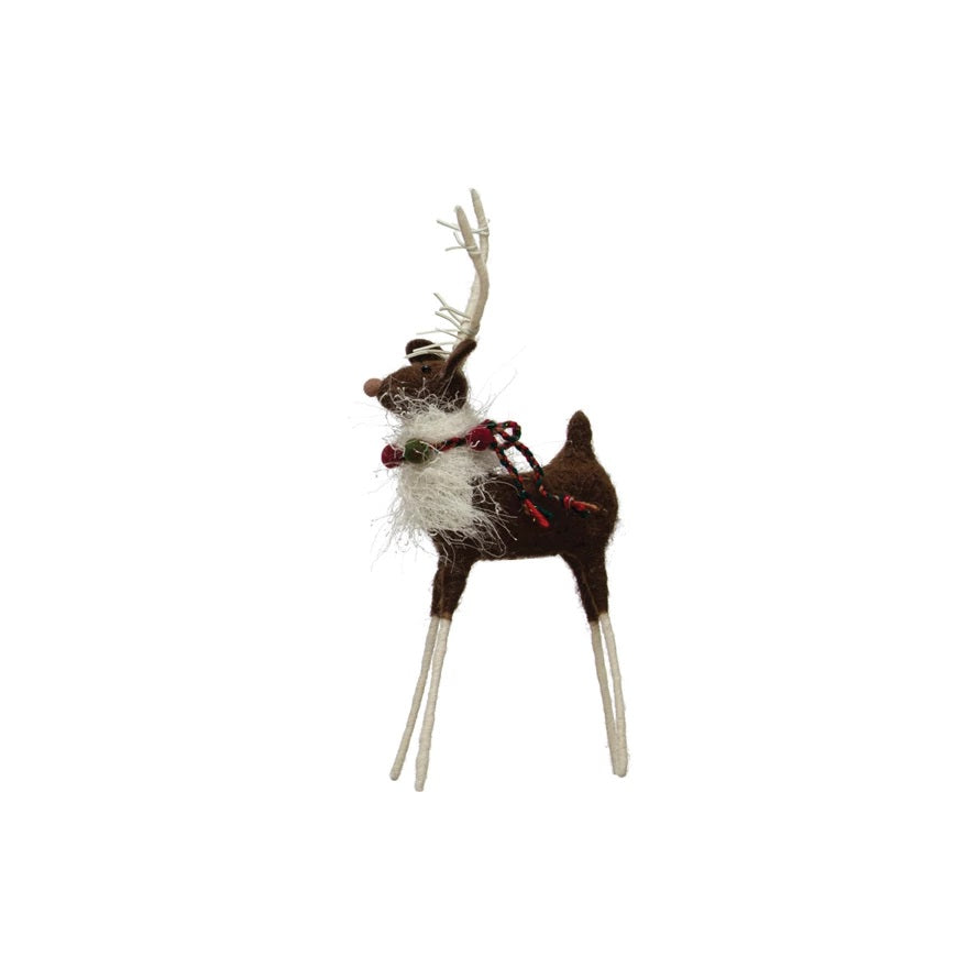 Standing Reindeer with Pom Poms Ornament