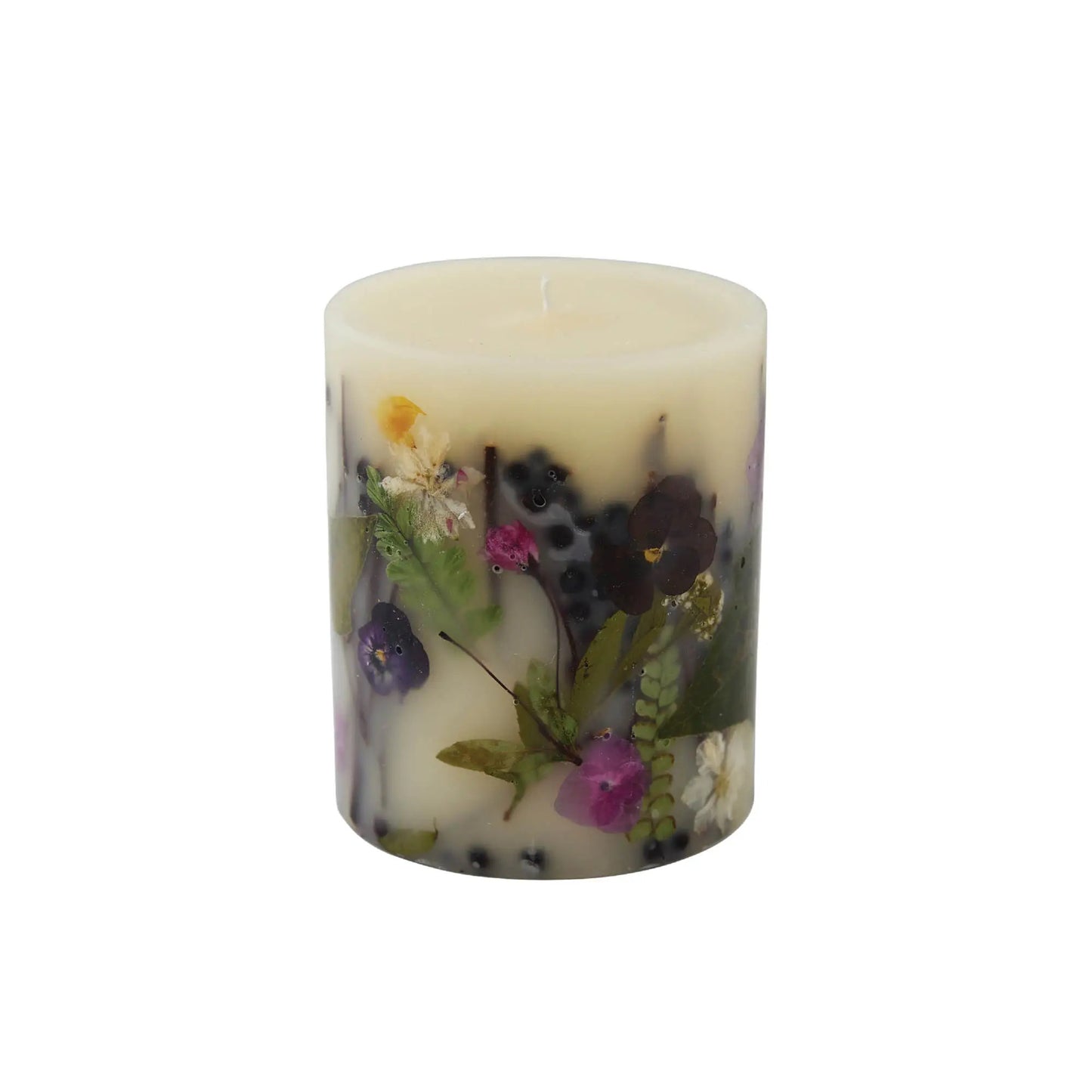 Rosy Rings, Black Currant + Bay Small Round Botanical Candle - Boutique Dandelion