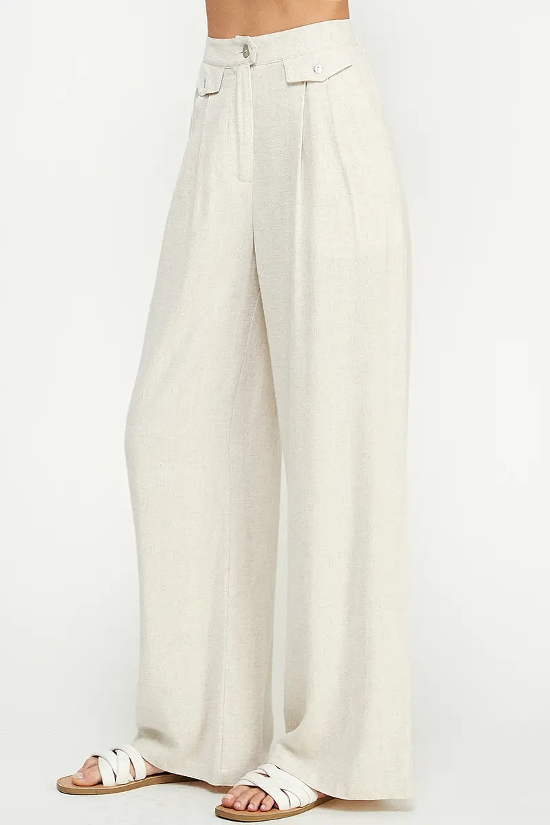 Allie Rose, Linen Blend Trousers with Pleated Pockets