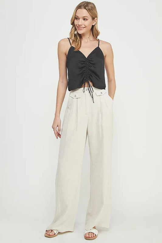 Allie Rose, Linen Blend Trousers with Pleated Pockets