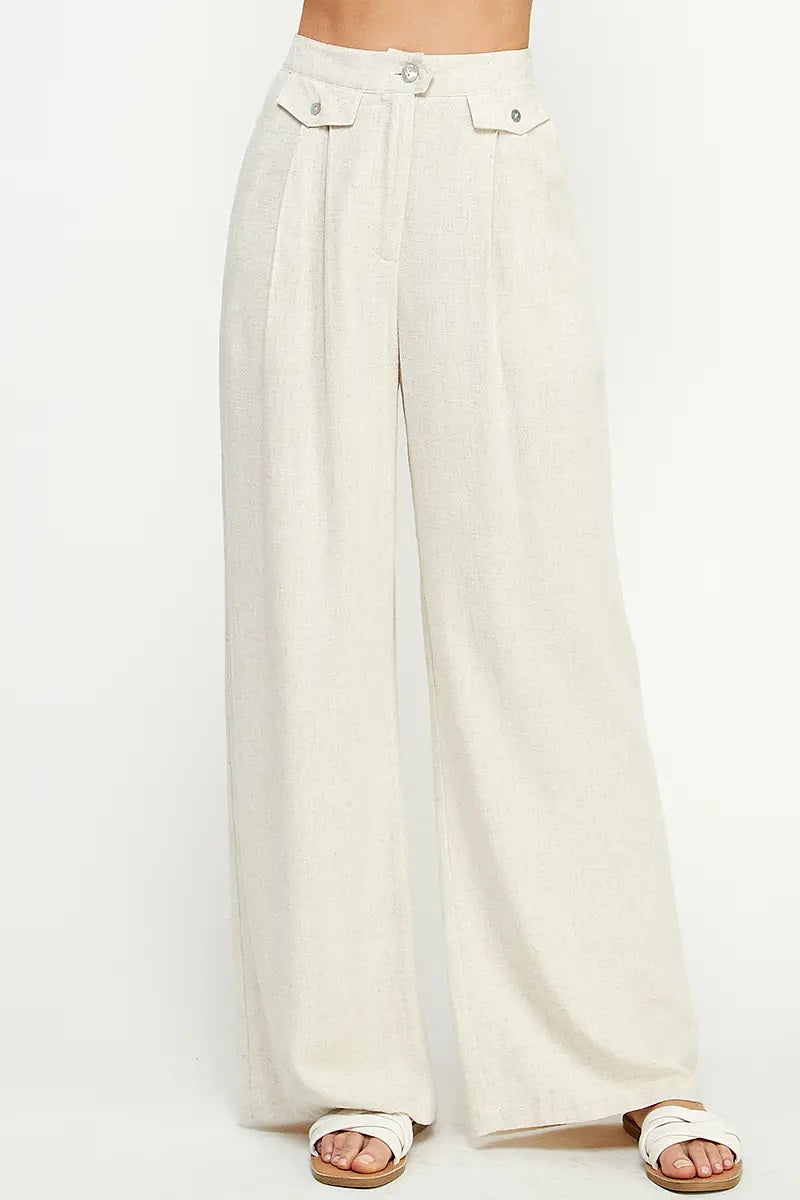 Allie Rose, Linen Blend Trousers with Pleated Pockets