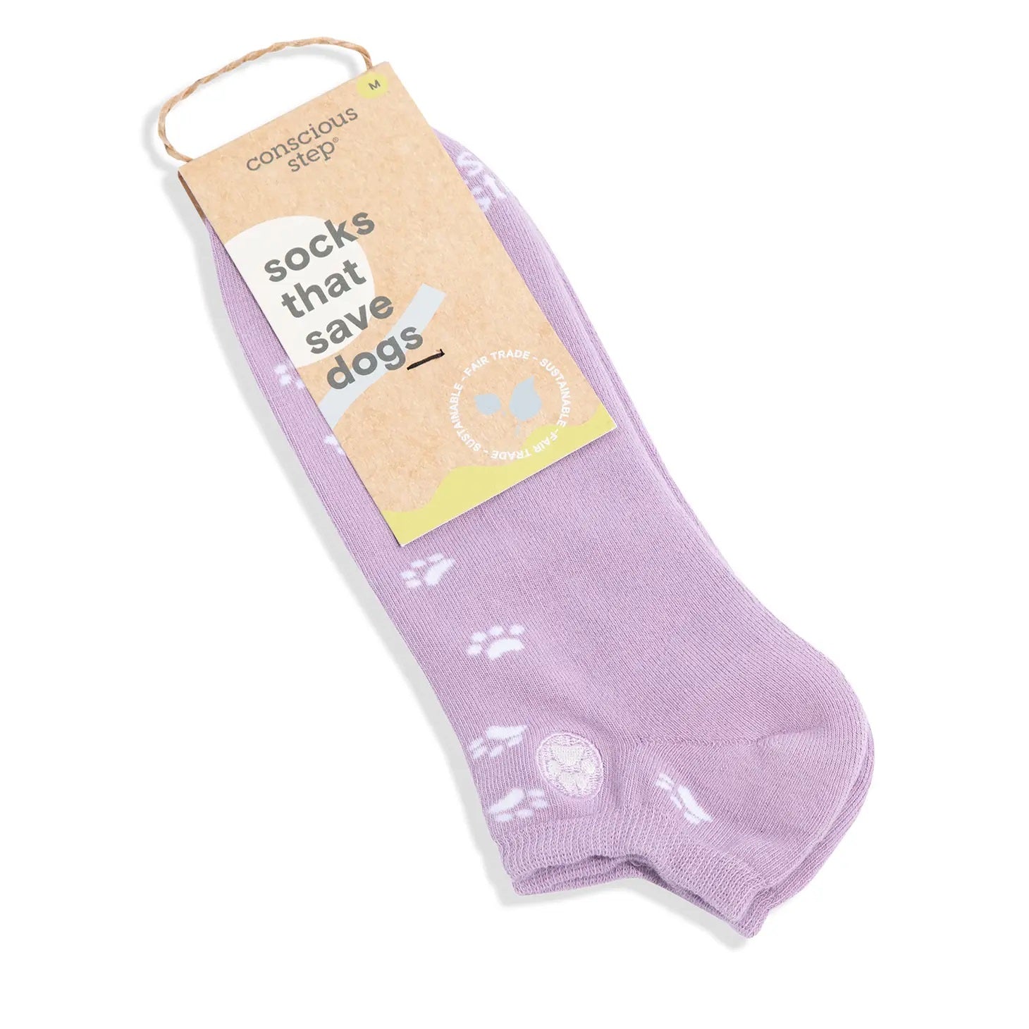 Conscious Step, Unisex Ankle Socks that Save Dogs - Lavender Paws