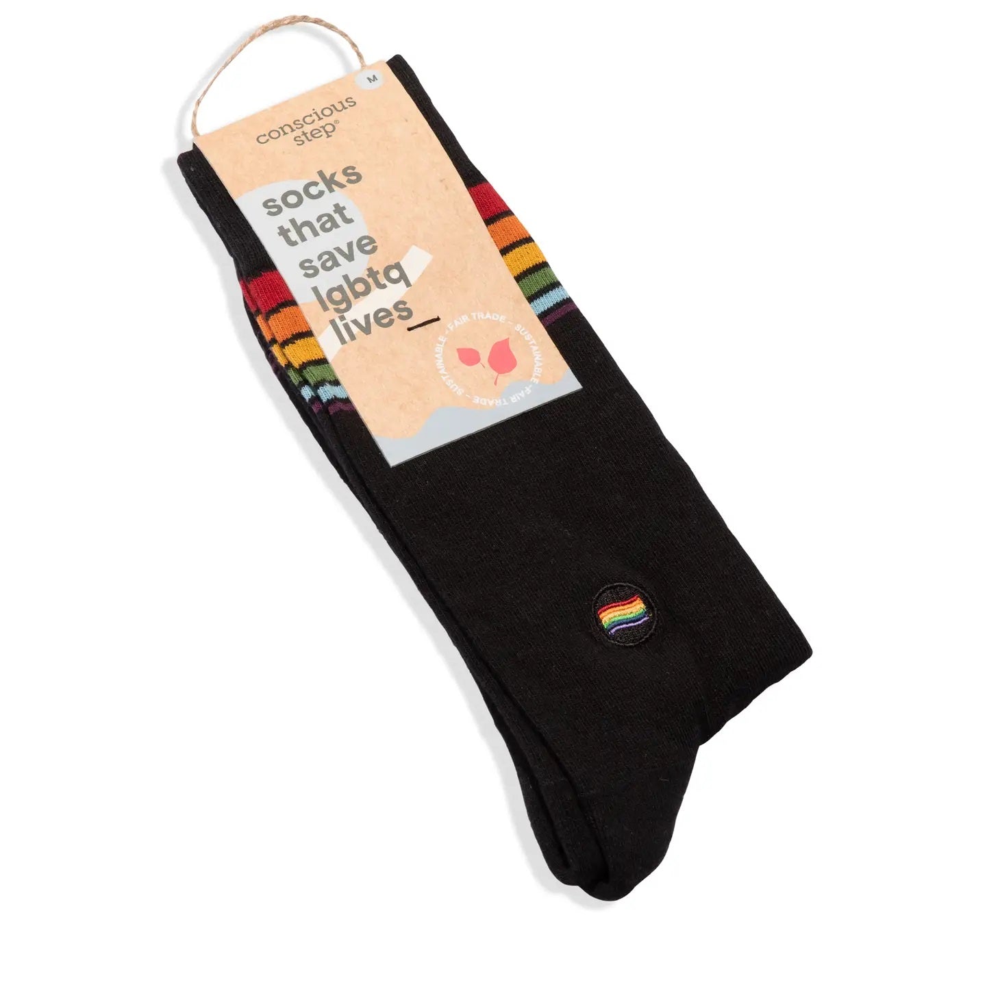 Conscious Step, Unisex Socks that Save LGBTQ Lives in Black Rainbow Stripes - Boutique Dandelion