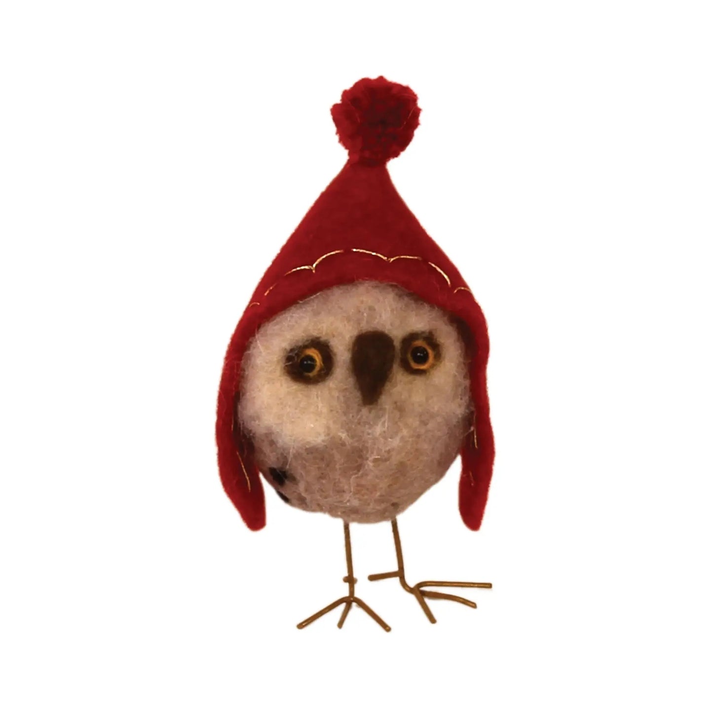 Felted Owl with Red Hat Holiday Ornament - Boutique Dandelion