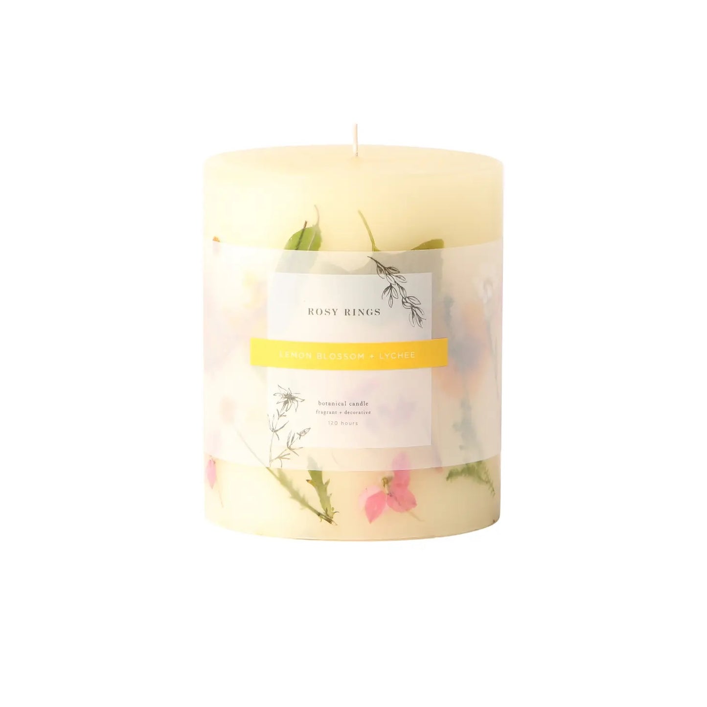 Rosy Rings, Lemon Blossom + Lychee Small Round Botanical Candle - Boutique Dandelion