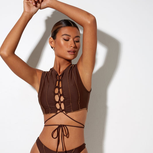 Motel Rocks, Olla Bikini Top in Choco Brown - Boutique Dandelion