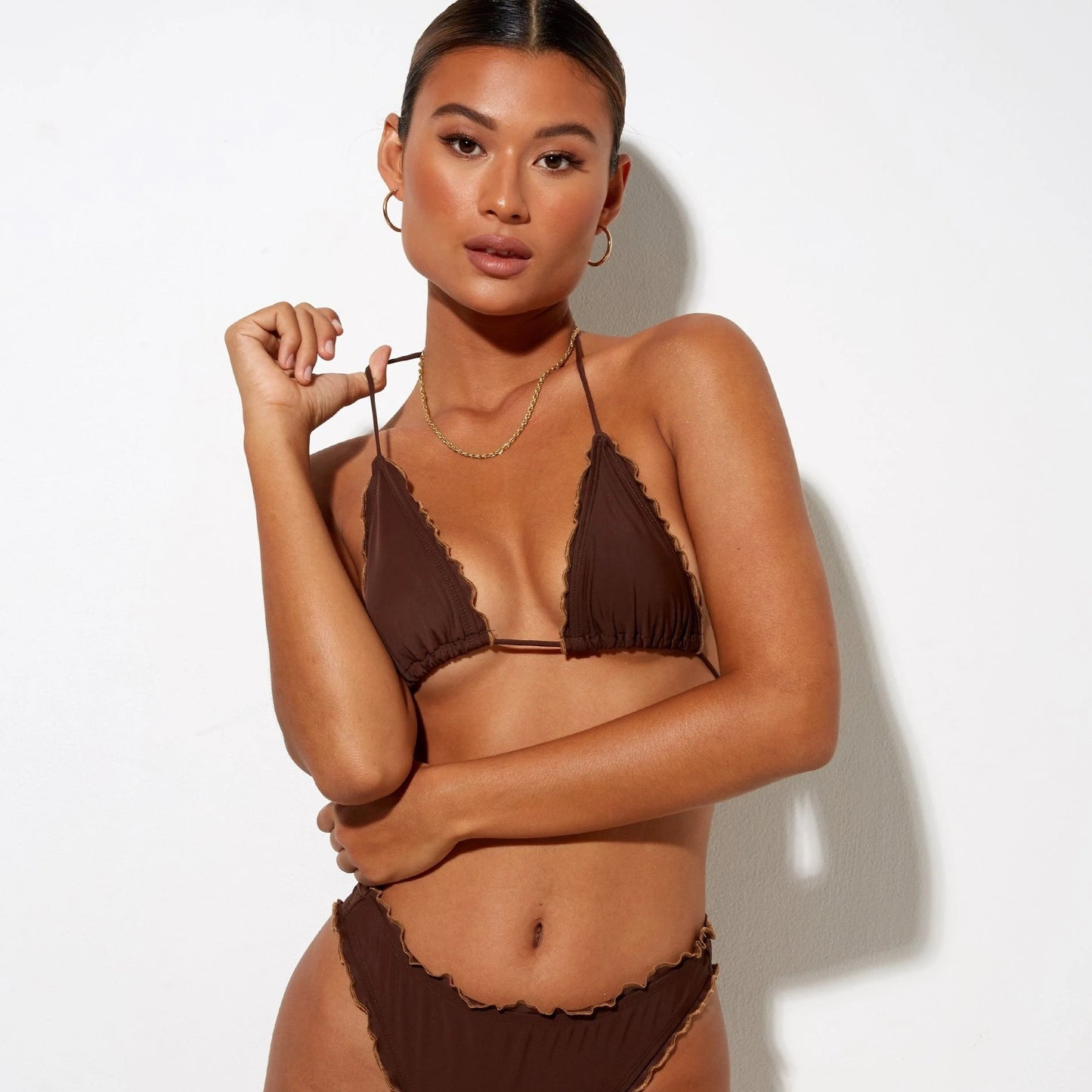 Motel Rocks, Pumy Triangle Bikini Top in Choco Brown - Boutique Dandelion