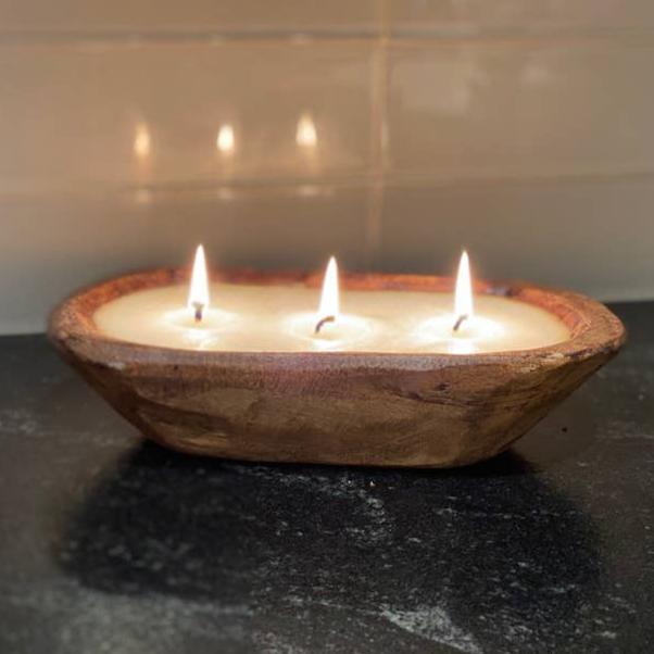 Scented Hand Poured Candle in Petite Carved Bowl