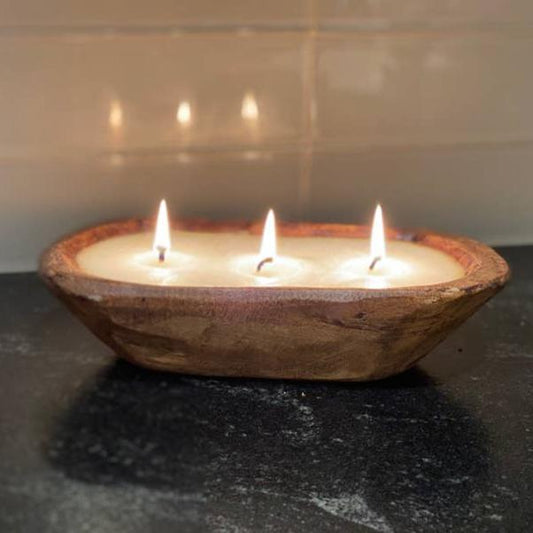Scented Hand Poured Candle in Petite Carved Bowl