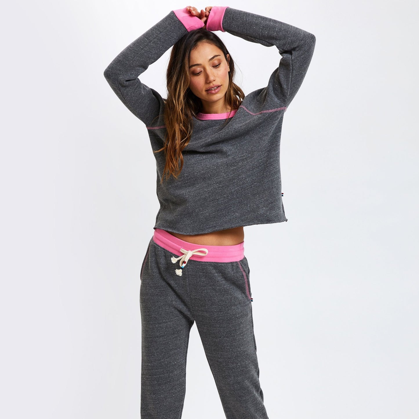 Sol Angeles, Pink Contrast Raglan Pullover in Heather - Boutique Dandelion