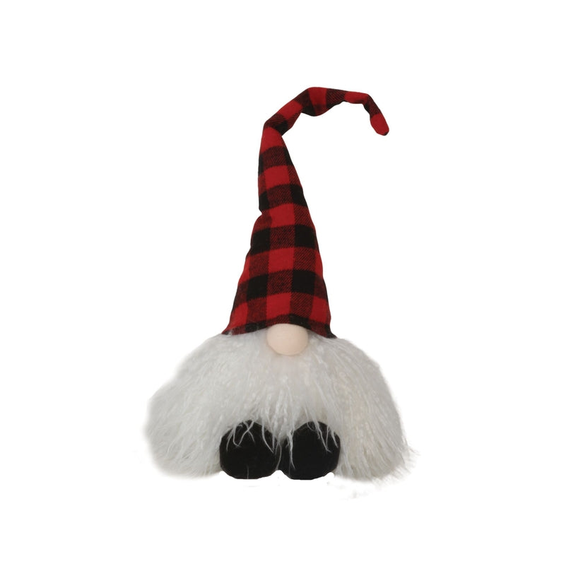 Sitting Plush Santa Gnome with Red/Black Plaid Hat