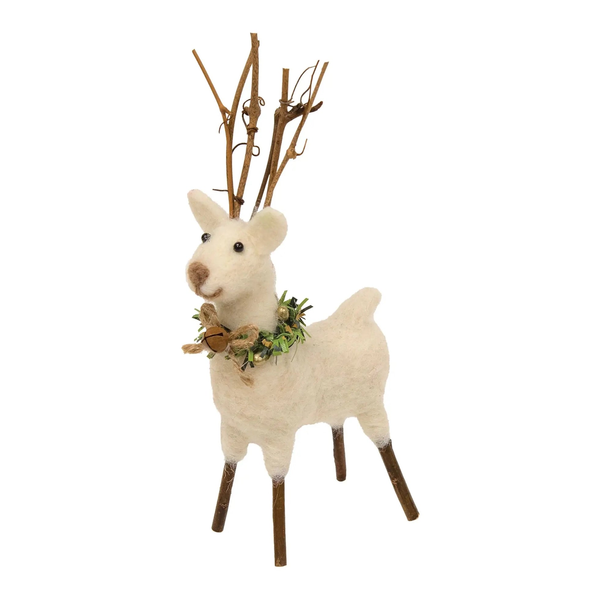 Felted White Standing Reindeer Holiday Ornament - Boutique Dandelion
