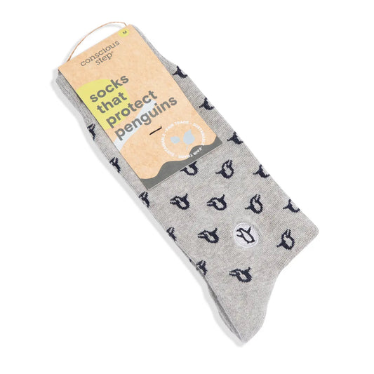 Conscious Step, Socks that Protect Penguins in Grey and Black - Boutique Dandelion